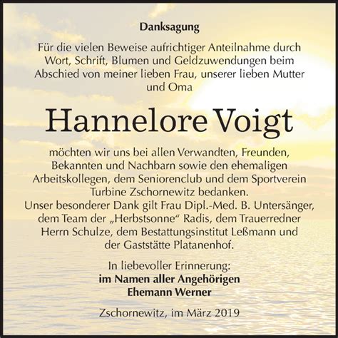 Traueranzeigen Von Hannelore Voigt Abschied Nehmen De