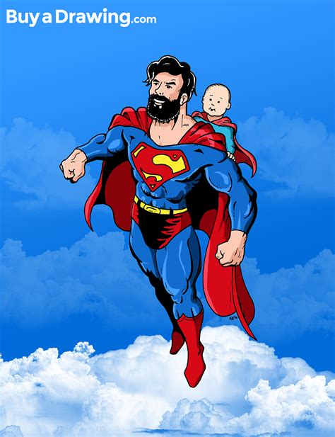 Superman Dad and Baby - A Custom Cartoon Drawing Gift