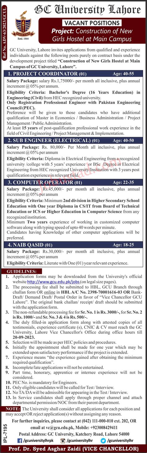 Latest Computer Operator Jobs In Gc University Lahore September 2023