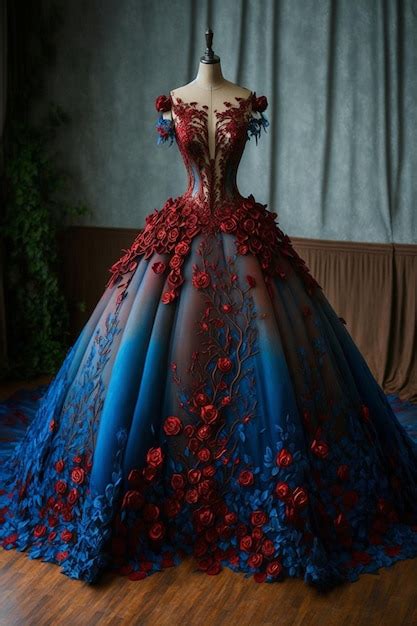 Premium Photo Blue And Red Dress Sitting On Top Of A Wooden Floor