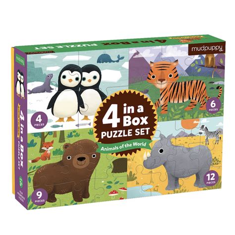 Mud Puppy 4 In A Box Puzzle Set Animals Of The World Little Knick