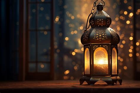 Premium Photo | Ramadan lamp shines on bokeh background