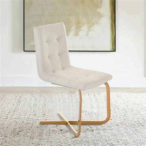 Benjara White And Gold Leather Button Tufting Dining Chair Set Of 2