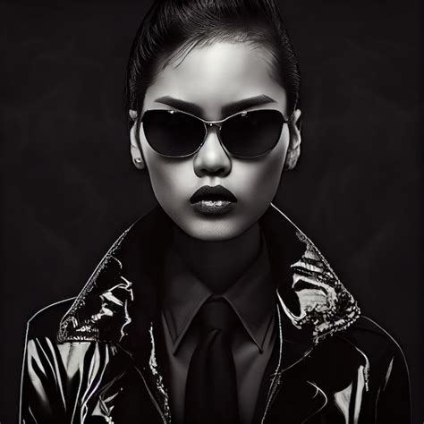 premium photo portrait   beautiful female secret agent   black