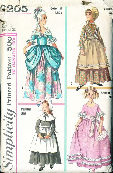 Vintage Simplicity Pattern 6205 Girl S Colonial Costume