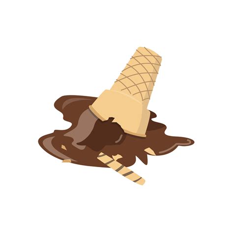 Ice Cream In Waffle Cone Vector Illustration On White Background Dropped And Melted Ice Cream