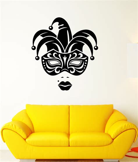 Vinyl Wall Decal Carnival Jester Face Mask Girl Lips Stickers (3291ig ...