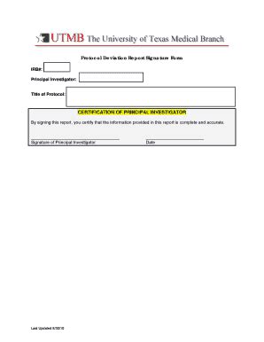 Fillable Online Research Utmb Protocol Deviation Report Signature Form