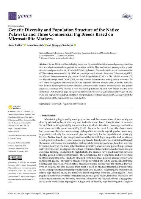 Pdf Genetic Diversity And Population Structure Of The Native Pulawska