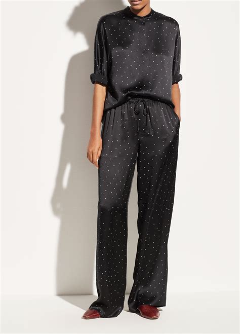 Vince Dotted Satin Pajama Pant In Black Vince Unfold