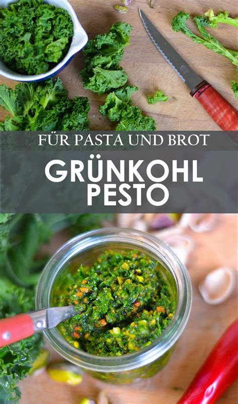 Grünkohl Pesto mit Pistazien zu Pasta auf Brot und als Dip