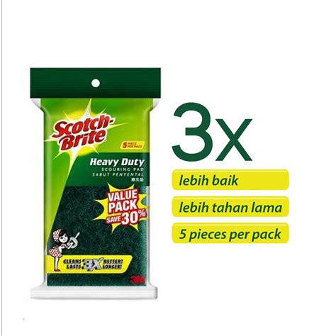 Scotch Brite Heavy Duty Scouring Pad Sabut Penyental 5pcs Per Pack