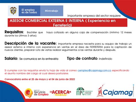 CONVOCATORIA CENTRO DE EMPLEO ASESOR COMERCIAL CON EXPERIENCIA