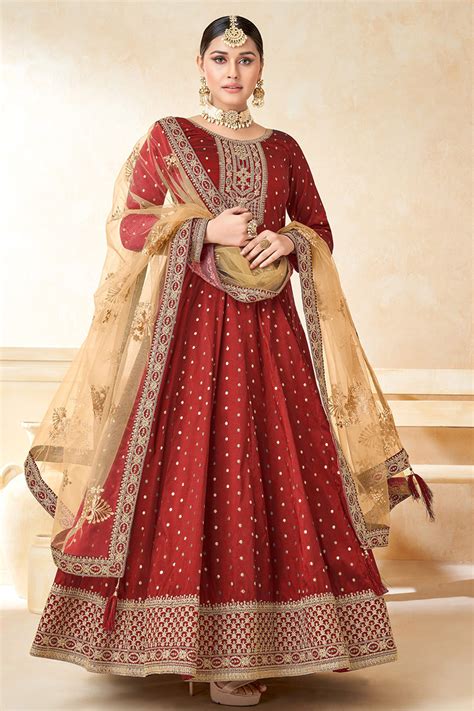 Embroidered Wine Maroon Anarkali Suit LSTV121493