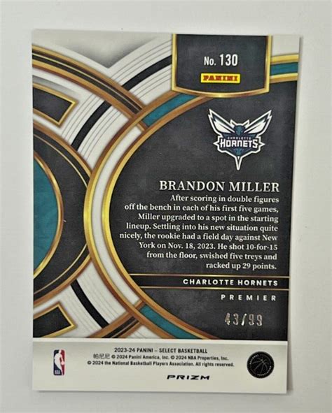 Panini Select Brandon Miller Rc Premier Purple Cracked Ice