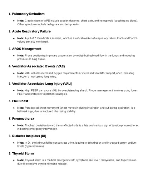 Nur 265 Unit 4 5 6 Overview 1 Pulmonary Embolism Note Classic Signs