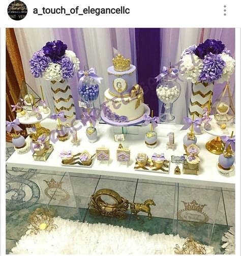 Purple, gold, and white Baby Shower Dessert Table and Decor | Girl baby ...