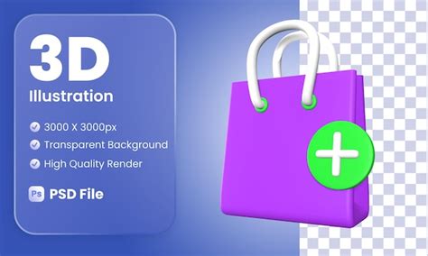 Premium PSD 3d Shopping Bag Illustration With Add Icon