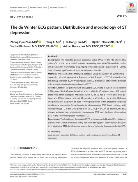 (PDF) The de Winter ECG pattern: Distribution and morphology of ST depression