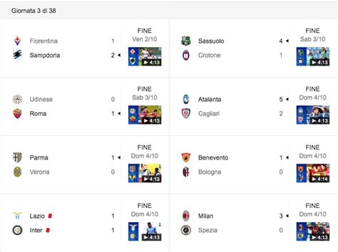 Serie A 3° Giornata Di Campionato 2020 2021 I Risultati E La Classifica