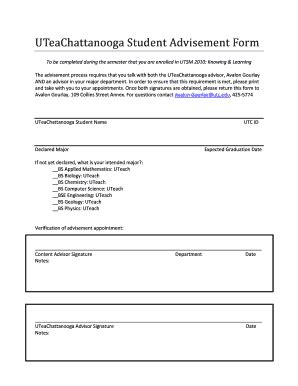 Fillable Online Utc Uteachattanooga Student Advisement Form Utc Fax