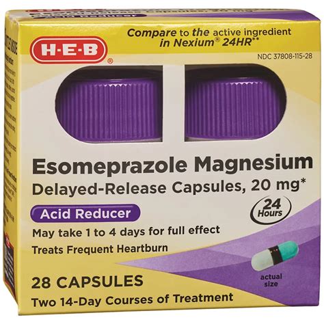 H E B Esomeprazole Magnesium 20 Mg Capsules Shop Digestion And Nausea