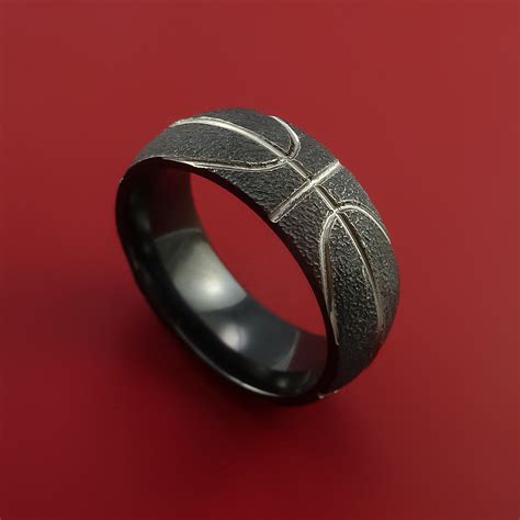 Black Zirconium Ring With Milled Basketball Design Inlay Custom Made