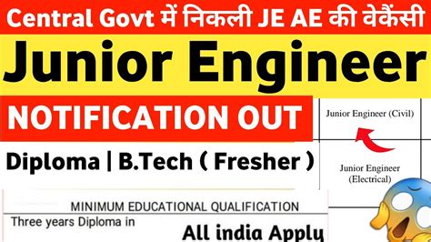 Junior Engineer Vacancy 2024 JE AE Level Govt Jobs 2024 Junior Engineer