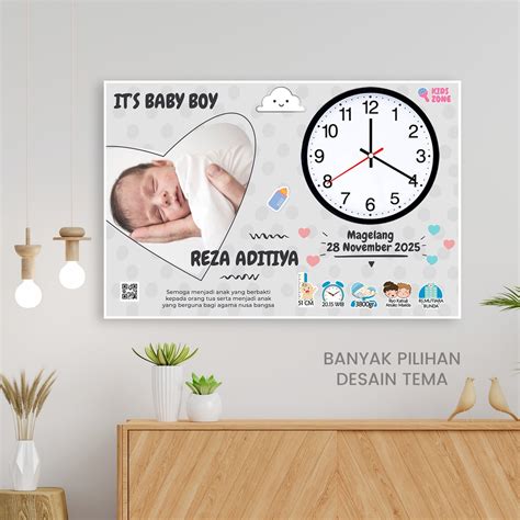 Jual Biodata Bayi Cetak Bingkai Jam Dinding Papan Nama Foto Anak Bio