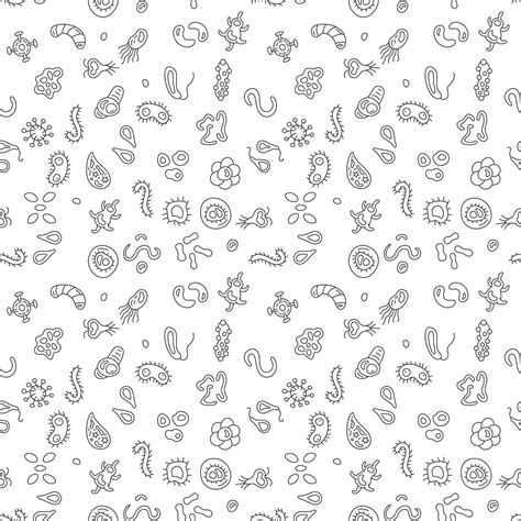 Microbes Vector Bioengineering Concept Outline Seamless Pattern