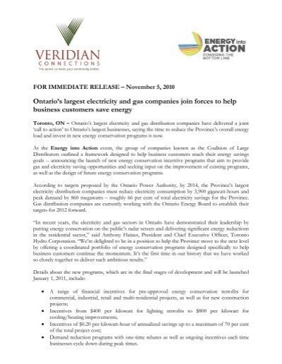 Ontario S Largest Electricity And Gas Companies Join Forces Veridian