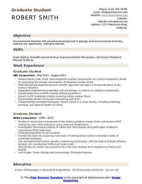 Graduate Student Resume Sample