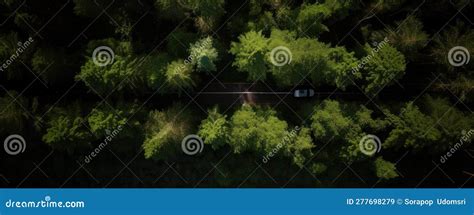 A Top View Drone Shot of a Red Car on a Winding Road Surrounded by Lush Greenery Stock Image ...