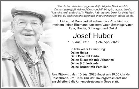 Traueranzeigen Von Josef Huber Allg Uer Zeitung