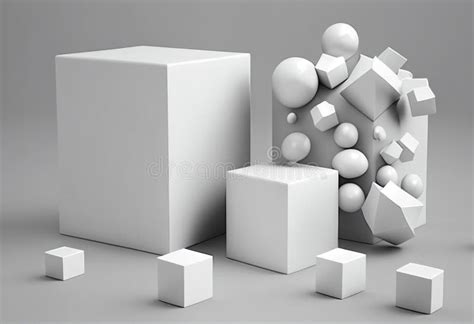 White D Cubes Standing On A White Floor Ai Generated Stock