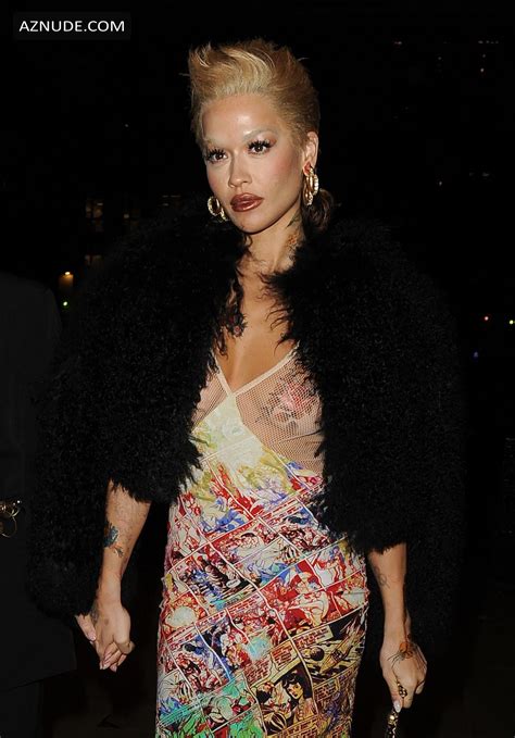 Rita Ora Sexy Spotted Flashing Her Hot Tits In A Beautiful Sheer Dress