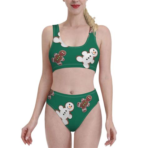 Haiem Gingerbread Snowman Cookies Women S High Waisted Bikini Set Two