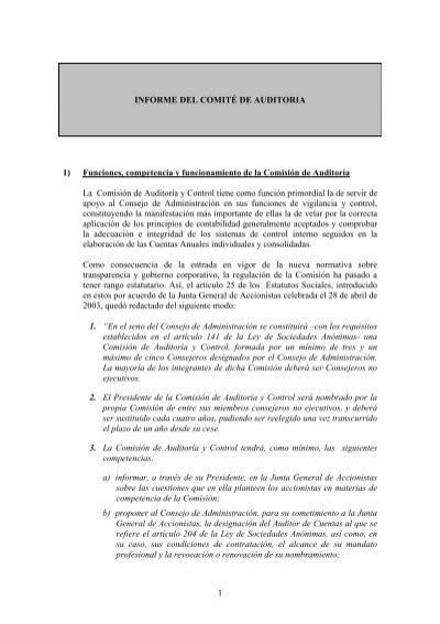 INFORME DEL COMIT DE AUDITORIA NH Hoteles