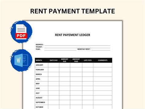 editable rent payment ledger rental payment tracker monthly rent
