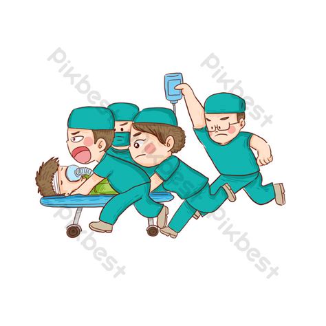 Doctor And Nurse Cartoon Elements Pushing A Single Emergency Patient ...