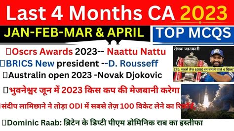 Last 4 Months Current Affairs 2023 January To April Most Important