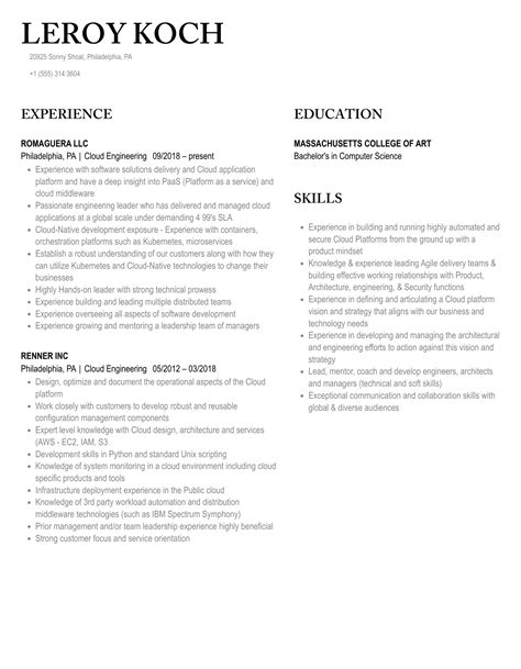 Cloud Engineering Resume Samples Velvet Jobs