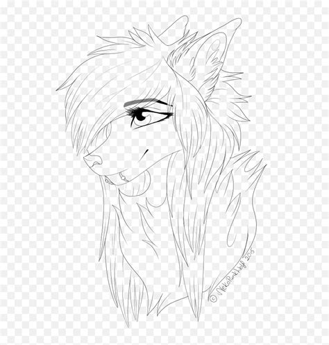 Female Wolf Png Image Background Wolf Cute Anime Lineartgirl Drawing