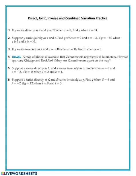 Direct Inverse Joint And Combined Variation Effortless Math Worksheets Library