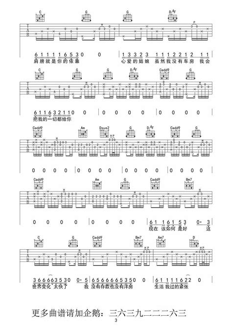 《周三 一个歌手的情书吉他谱》周三g调吉他图片谱5张 吉他谱大全