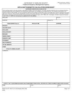 Fillable Online FEMA Form FF 104 FY 21 135 APPLICANT S BENEFITS