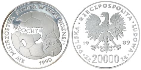 20 000 Zlotych 1989 Polen 20 000 Zloty 1988 für Fussball WM 1990