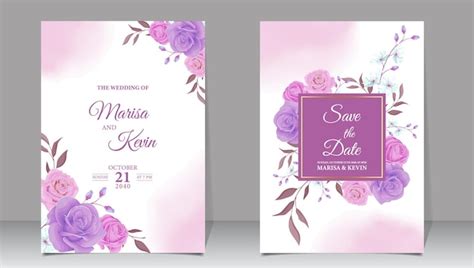 Une Invitation De Mariage Violette Et Blanche Avec Des Fleurs Et Des