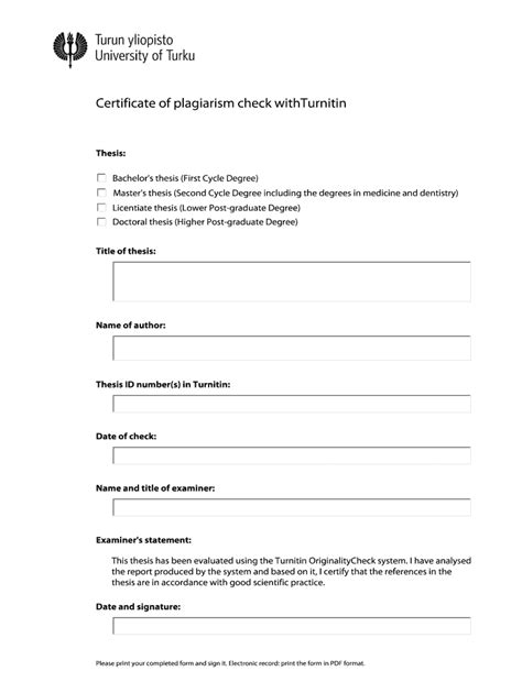 Certificate Plagiarism Turnitin Form Printable Fill Online Printable