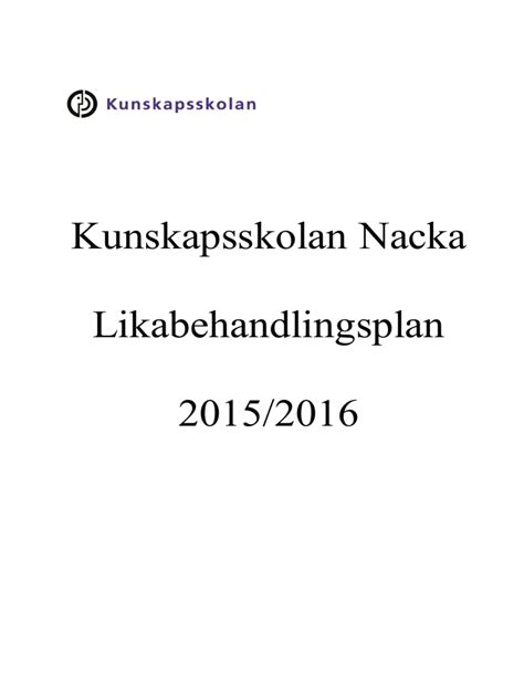 Kunskapsskolan Nacka Likabehandlingsplan